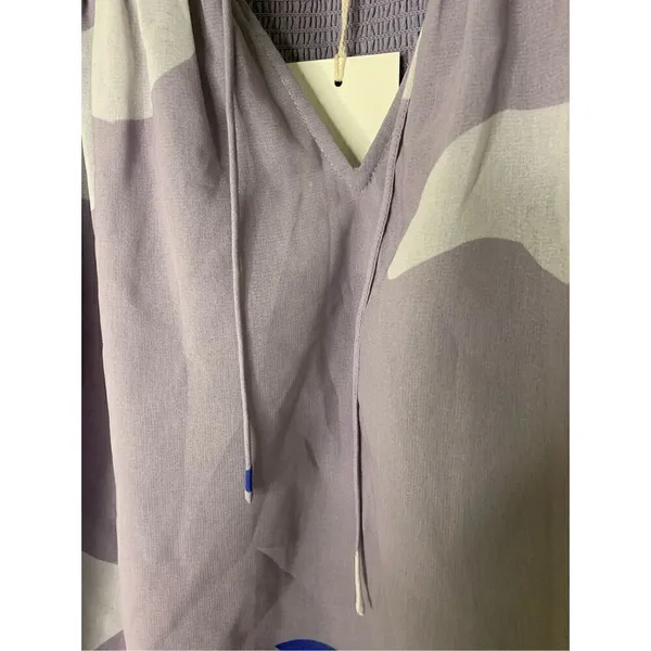 Aritzia Wilfred Castello Blouse Lavender Abstract Print Tie Neck Top Small NEW - Image 6