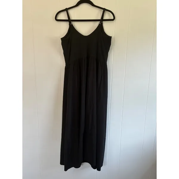 Athleta Womens Black V-Neck Tiered Midi Dress Adjustable Straps Size M - Image 2