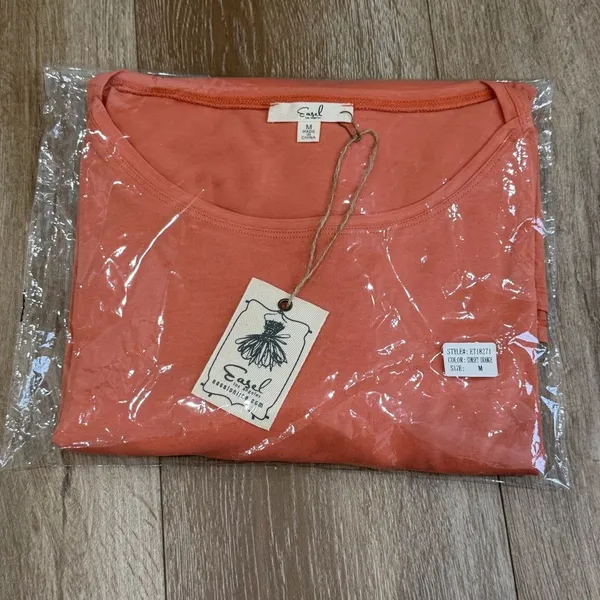 NWT Easel Sunset Orange Relaxed Fit Long Sleeve Top Soft Knit Tunic Casual Sz M - Image 2
