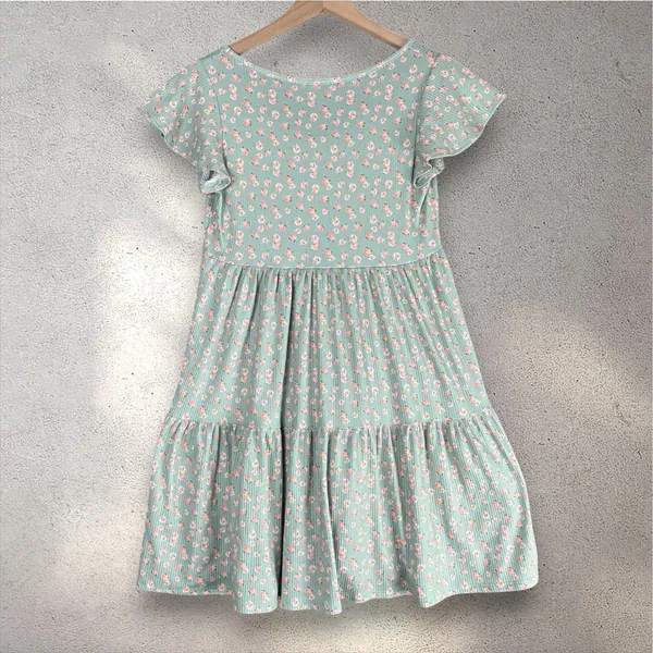 See You Monday Floral Tiered Dress Women's M Green Cottage Bloomcore Coquette - Image 4