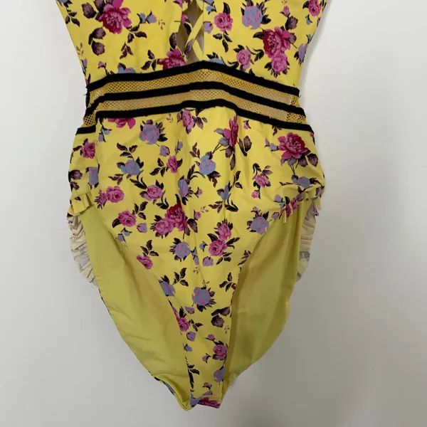 For Love & Lemons Paulina Laced One Piece Swimsuit Womens Yellow XS - Image 15