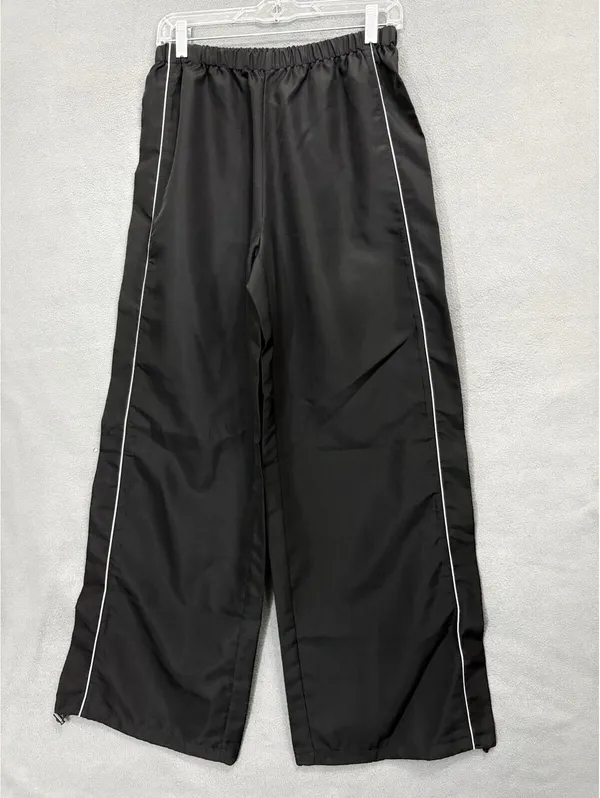 SHEIN Women's Black Wide-Leg Track Pants Relaxed Fit White Piping Pockets - Image 2