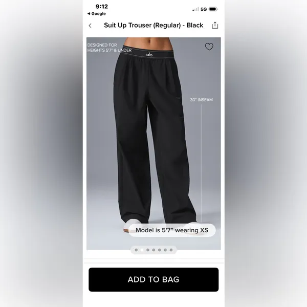 Alo Yoga NWT Suit Up Trouser Regular Lightweight Straight Leg Black Size S - Image 4