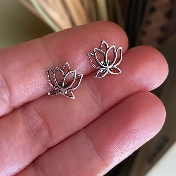 Lotus Flower Sterling Silver Stud Earrings - Image 4