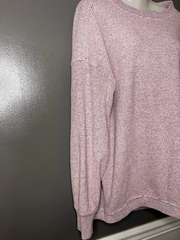 Aerie Sweater Womens Medium Pink Striped Waffle Knit Crew Neck Pullover Cozy - Image 3