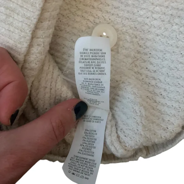 ​Aerie Cream Waffle Knit Henley Sweater‎ Oversized Button Front Soft Cottagecore - Image 7
