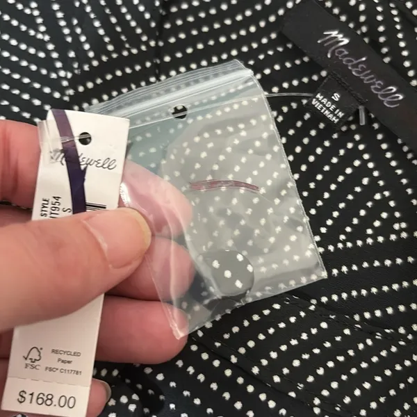 Madewell Tie-Waist Midi Dress in Dot Black‎ White sizs S NWT - Image 10
