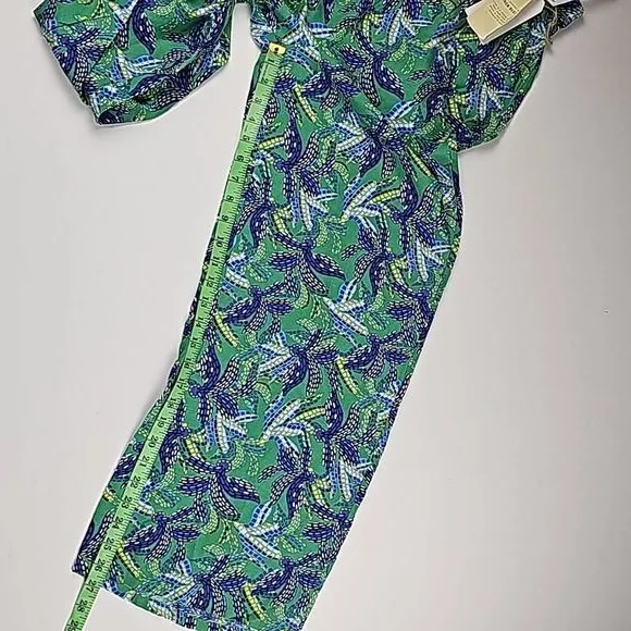 Midnight Sky -175‎ Blue Green Floral Linen Blend Tie Waist Wide Leg Pants Size S - Image 8