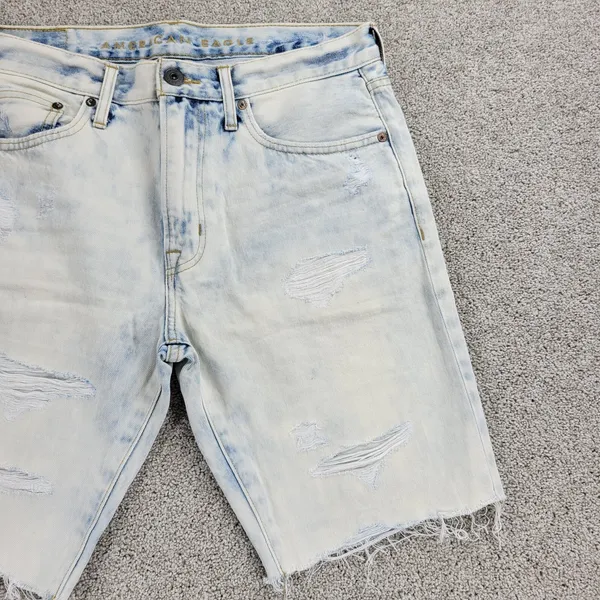 American Eagle Womens Denim Shorts 31" Blue Acid Wash Distressed Bermuda - Image 5