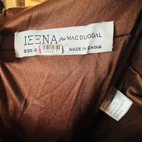 Ieena for Mac Duggal Brown Long Sleeve Pleated Full Skirt Cut Out Sides Gown 6 - Image 11