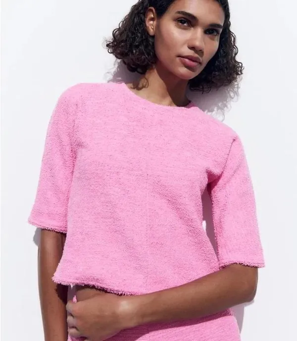 ZARA Pink Structured Short Sleeve Top Size Small - Image 5