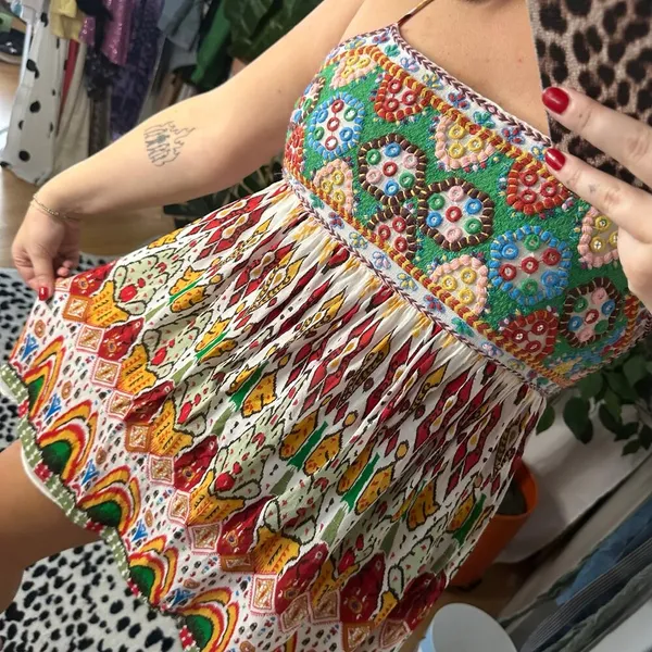 Zara Printed Embroidered Mini Dress Multi Size Medium - Image 2