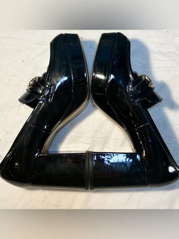 H&M Black Patent Loafers Chunky Block Heel Whimsy Goth Dark Academia 90s Y2K 8 - Image 7