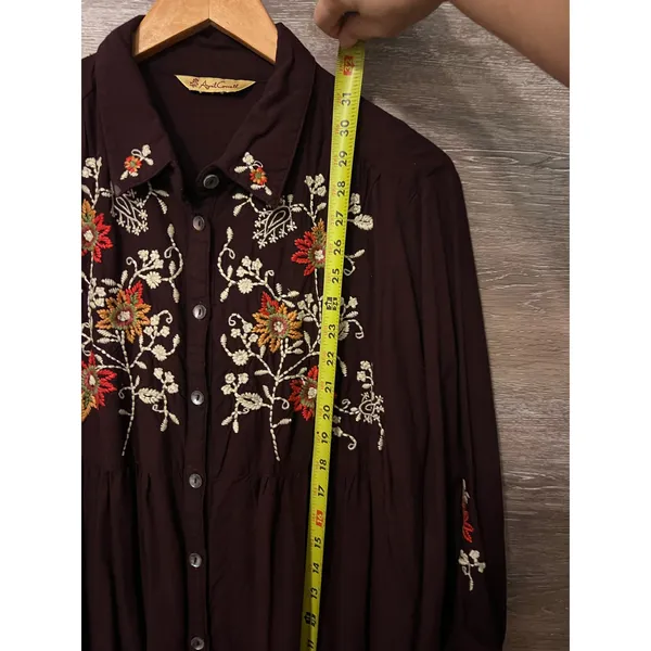 April Cornell tunic blouse Large embroidery brown fall Cottagecore boho Vintage - Image 7