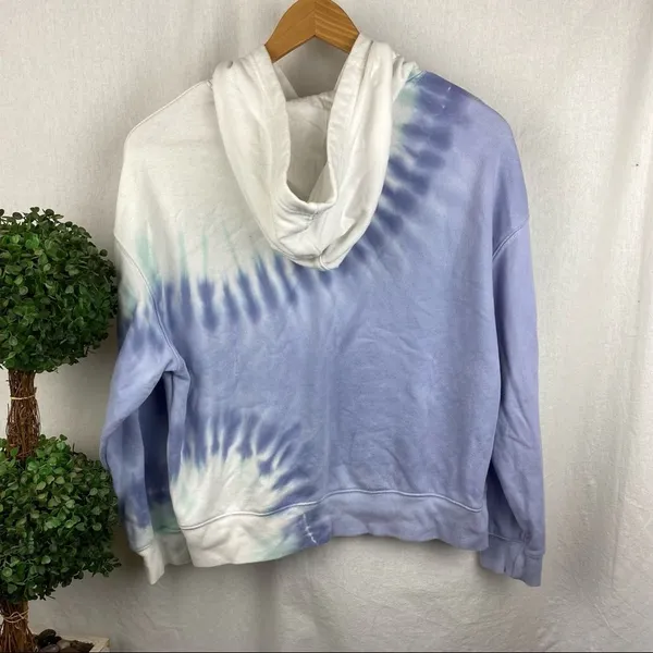 Wildfox Blue & White Tie Dye Cropped Lounge Hoodie Sweatshirt Top M - Image 3