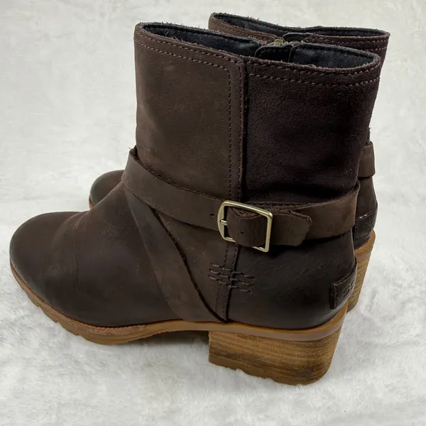 Sorel Cate Buckle Bootie‎ Dark Brown Leather Suede Ankle Boots NL3916-205 6 - Image 6