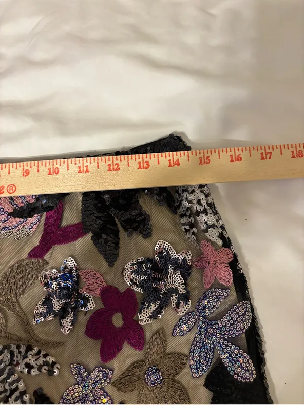 VICI Medium Floral Sequin Embroidered Mesh Mini Skirt Party Holiday - Image 4
