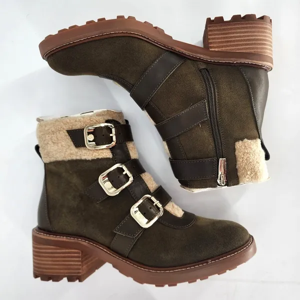 Vince Camuto Klerica Olive Green Suede Shearling Boots Women’s 7M NIB - Image 2