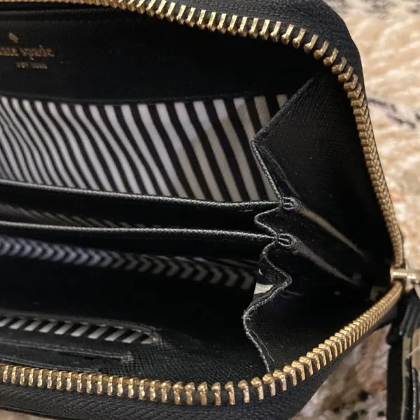 Kate Spade New York Black Leather‎ Zip Around Wristlet Wallet - Image 8
