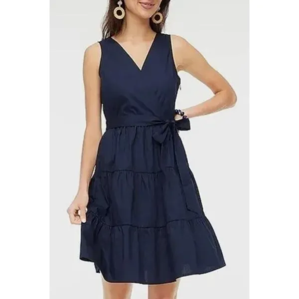 J. Crew Factory Womens Blue Faux Wrap Mini‎ Dress Ruffles Belt V Neck Size 14 - Image 3