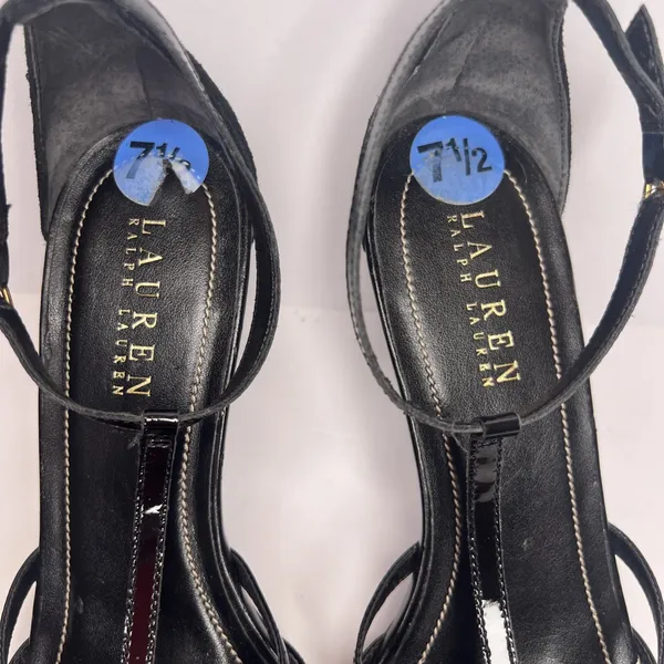 Vintage Y2K Lauren Ralph Lauren Winona Heels 7.5B Black T Strap Pointed Toe - Image 12