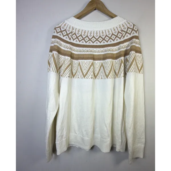 Talbots Sweater Ivory gold Women’s XL Fair Isle Nordic Pullover retro cabincore - Image 8