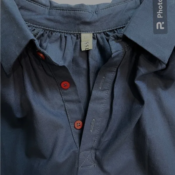 MISSLOOK Navy Blue Collared Peasant Blouse Red Buttons Pullover Blousy Size L Size L - Image 4