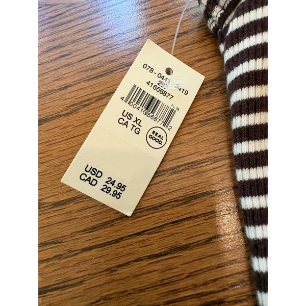 Aerie Henley Tank Top Womens XL Brown White Striped Ribbed Button Sleeveless - Image 9