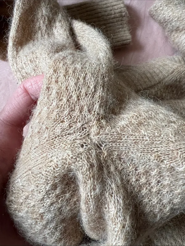 Quince Baby Alpaca Wool Diamond Stitch Crewneck Sweater Camel Small - Image 6