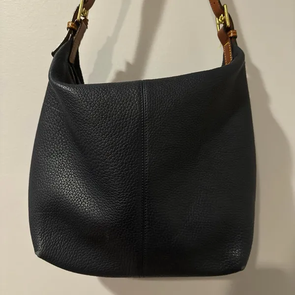 Dooney & Bourke Navy Blue‎ Pebbled Leather Hobo Shoulder Handbag - Image 6