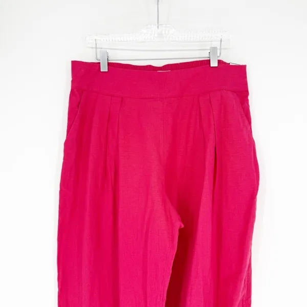 NWT Abercrombie & Fitch Wide Leg Linen Blend Trousers‎ L Pink Coastal Chic - Image 4