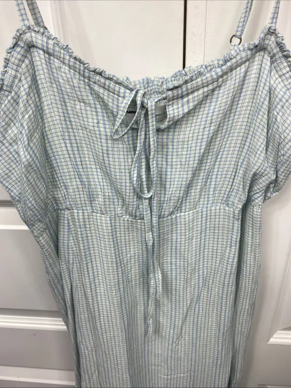 O’neill Sundress Slip Checkered Print Gingham Blue Small Spaghetti Strap Summer - Image 4