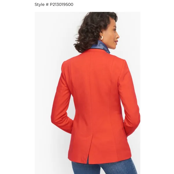 Talbots Red Orange Textured knit Blazer Gold Black Crest Buttons Size 14 Preppy - Image 2