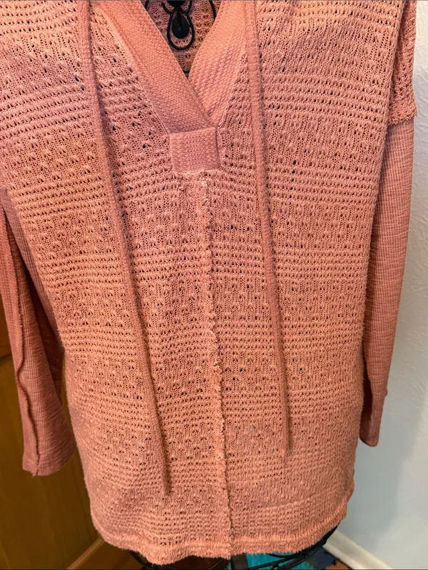 👢👢👢BOGOHO👢👢👢POL Women's Lightweight Hooded Knit Sweater - Dusty Rose-small - Image 3