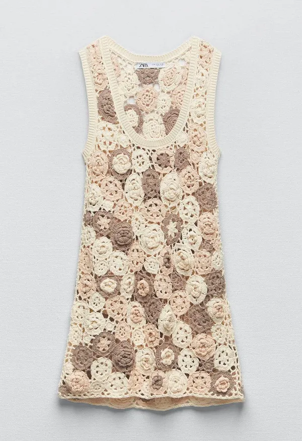 ZARA Floral Crochet Knit Dress - Image 5
