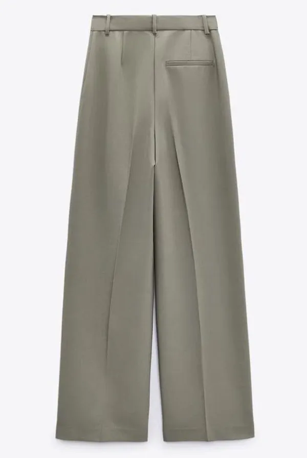 ZARA High Rise Pleated Wide Leg Trouser Pant khaki Women’s Size XS - Image 12