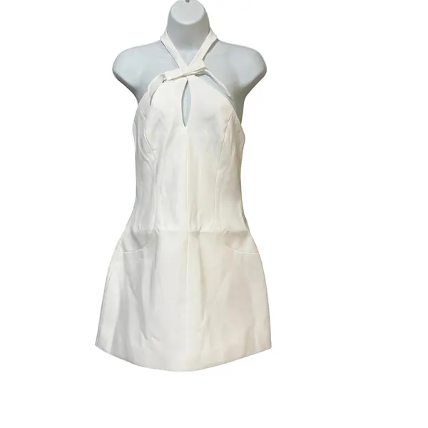 MESHKI Freya Halter Bow Mini Dress Ivory White Bridal Cocktail DR10231WD1 S - Image 3