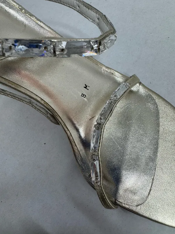 Stuart Weitzman Metallic Gold Leather‎ Strappy Sandals - Size 8. - Image 16