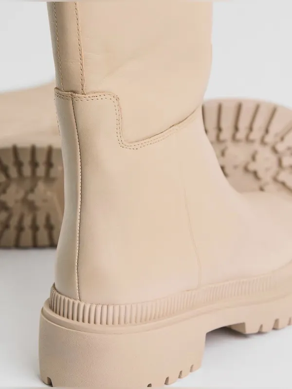 H&M Beige Tall Leathet Chunky Sole Boots Size 10 - Image 2