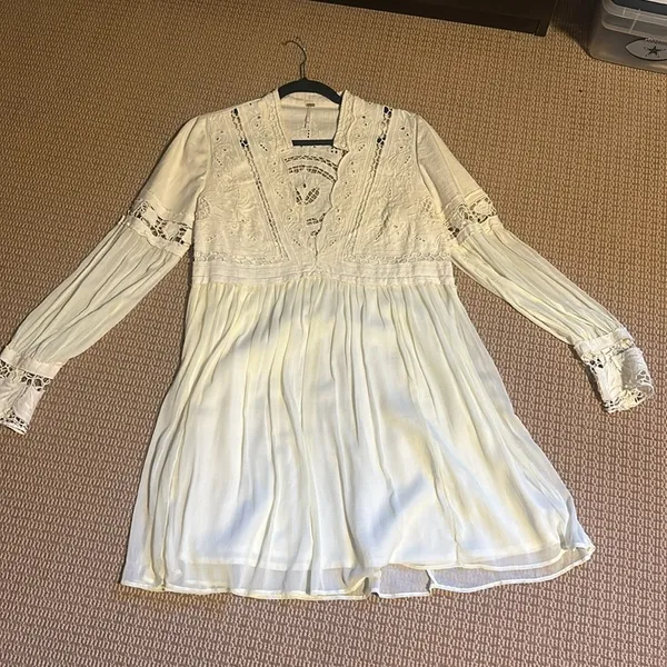 Free People dress 12 nwot lined bottom circle skirt fitted top linen - Image 3