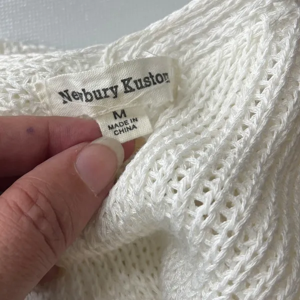 Newbury Kustom Open Knit Sleeveless Sweater Sz M Coastal Boho Summer Deep V - Image 8