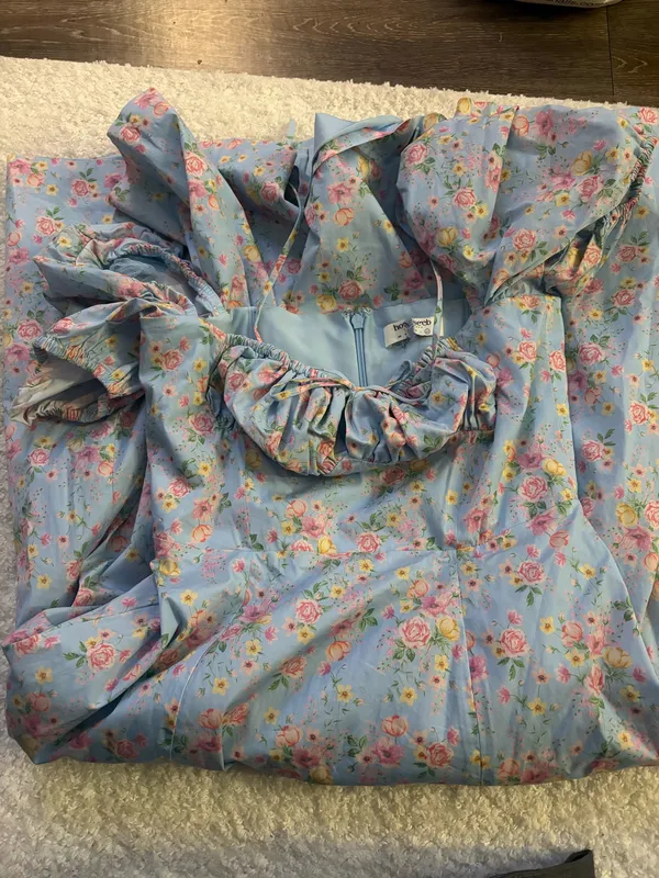 NWOT House of CB TALLULAH Blue Vintage Floral Puff Sleeve Midi Dress. Size XL - Image 9