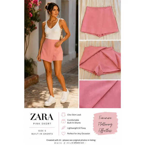 ZARA Pink Skort Womens Small High Rise Mini Skirt Shorts Wrap Front Made Turkey - Image 8