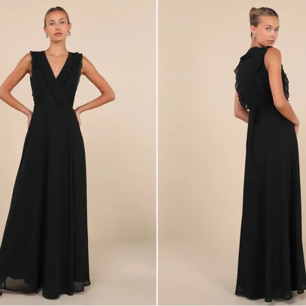 LULU's Wedding Bridesmaid Elegant Sophisticated CHic Romantic Ruffles Wrap Dress - Image 5