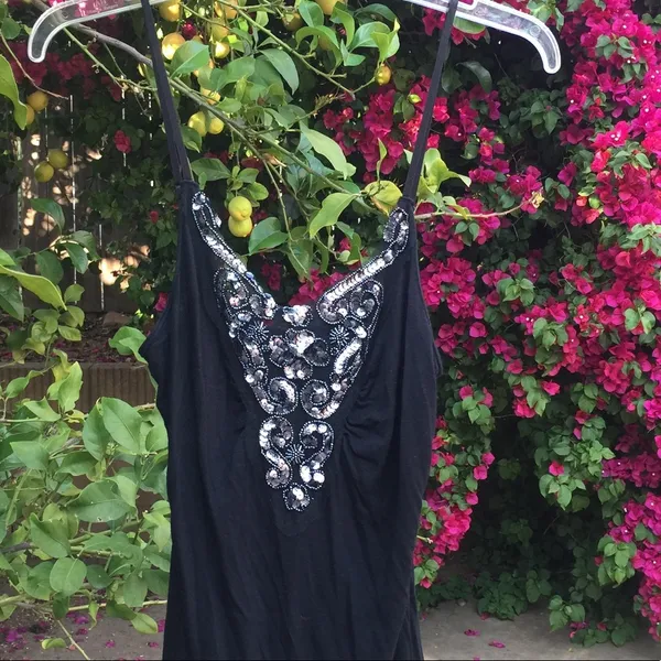 💜CLEARANCE💜 Long black tank with silver sequins Size XS - Image 2