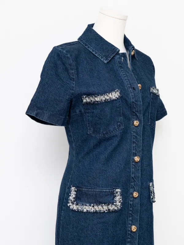 Avec Les Filles - Collared Button-Front Mini Denim‎ Dress - Image 9