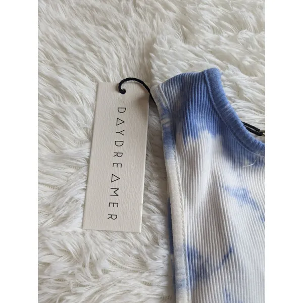 Daydreamer La Eye Tie Dye Tank In Periwinkle Cloud Crop Tank White/Blue XS NWT - Image 4