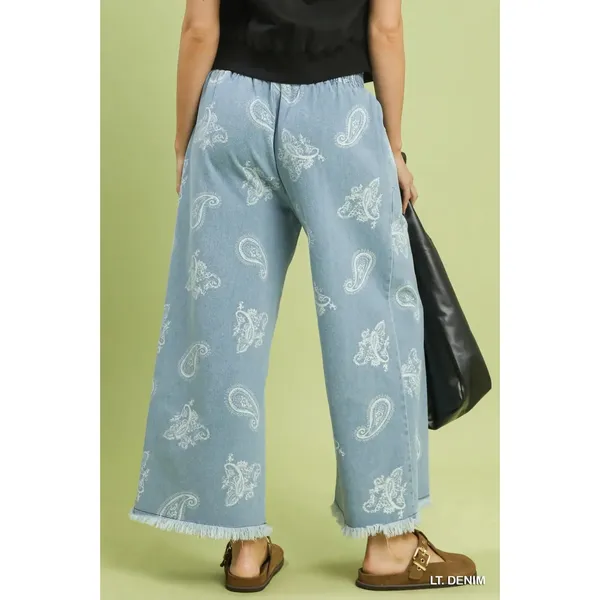 Umgee Denim Paisley‎ Wide-Leg Pants - Medium - Image 3
