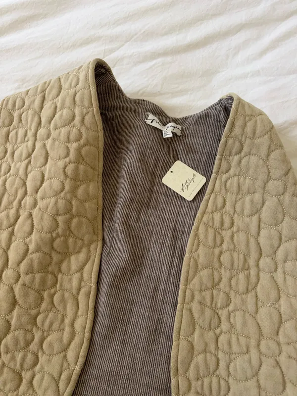 Free People Quilted Vest Green Tan - Image 4