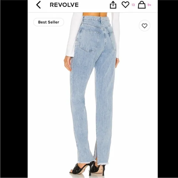 Weworewhat High Rise Slit Hem Denim Light Wash Blue Jeans 25 - Image 4